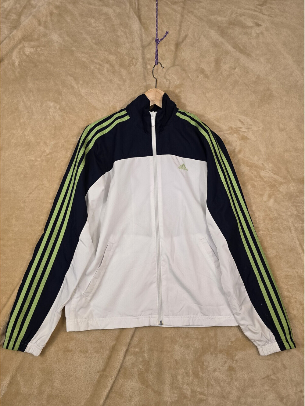 Adidas White, Blue, Green Stripes Windbreaker Track Jacket Women's Small